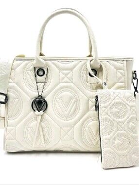 Valentino Orlandi White Quilted Tote with Removable Pouch